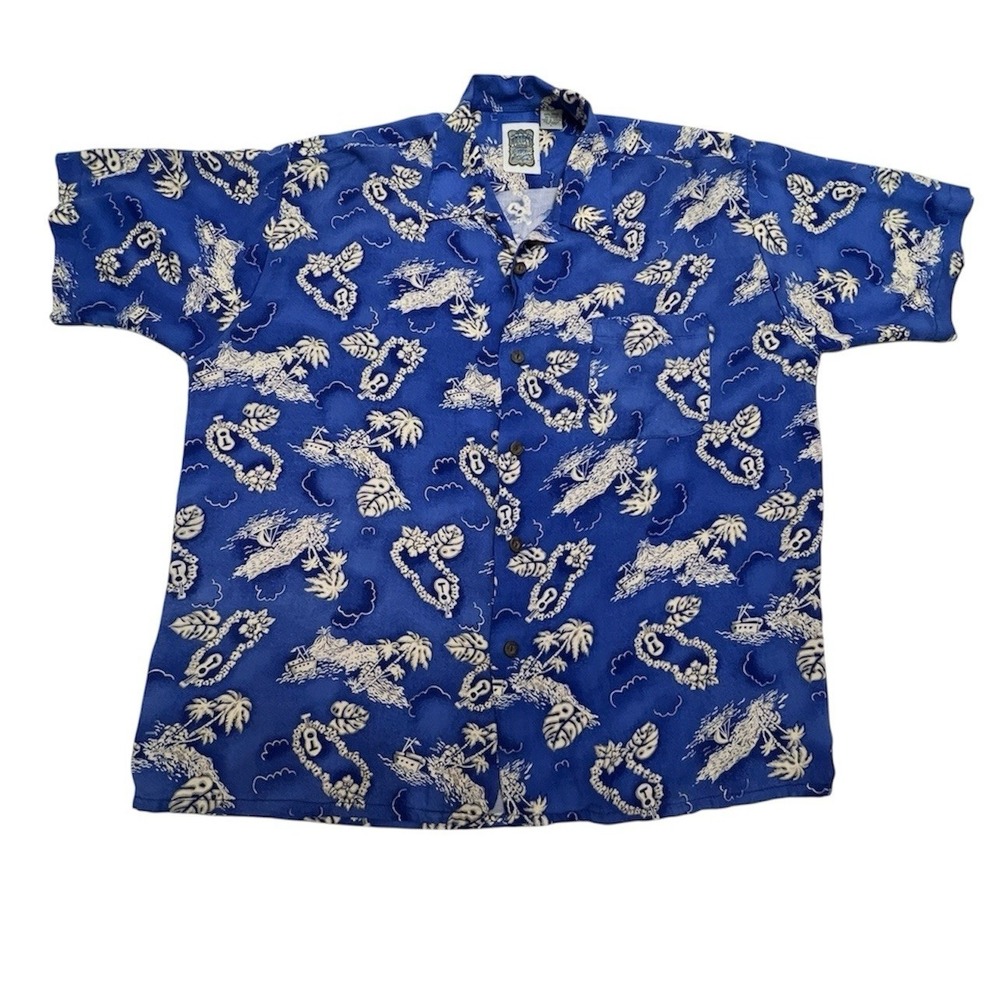 Vintage Genuine Ocean Current Hawaiian Graphic Mens Large Camp Shirt Tropical